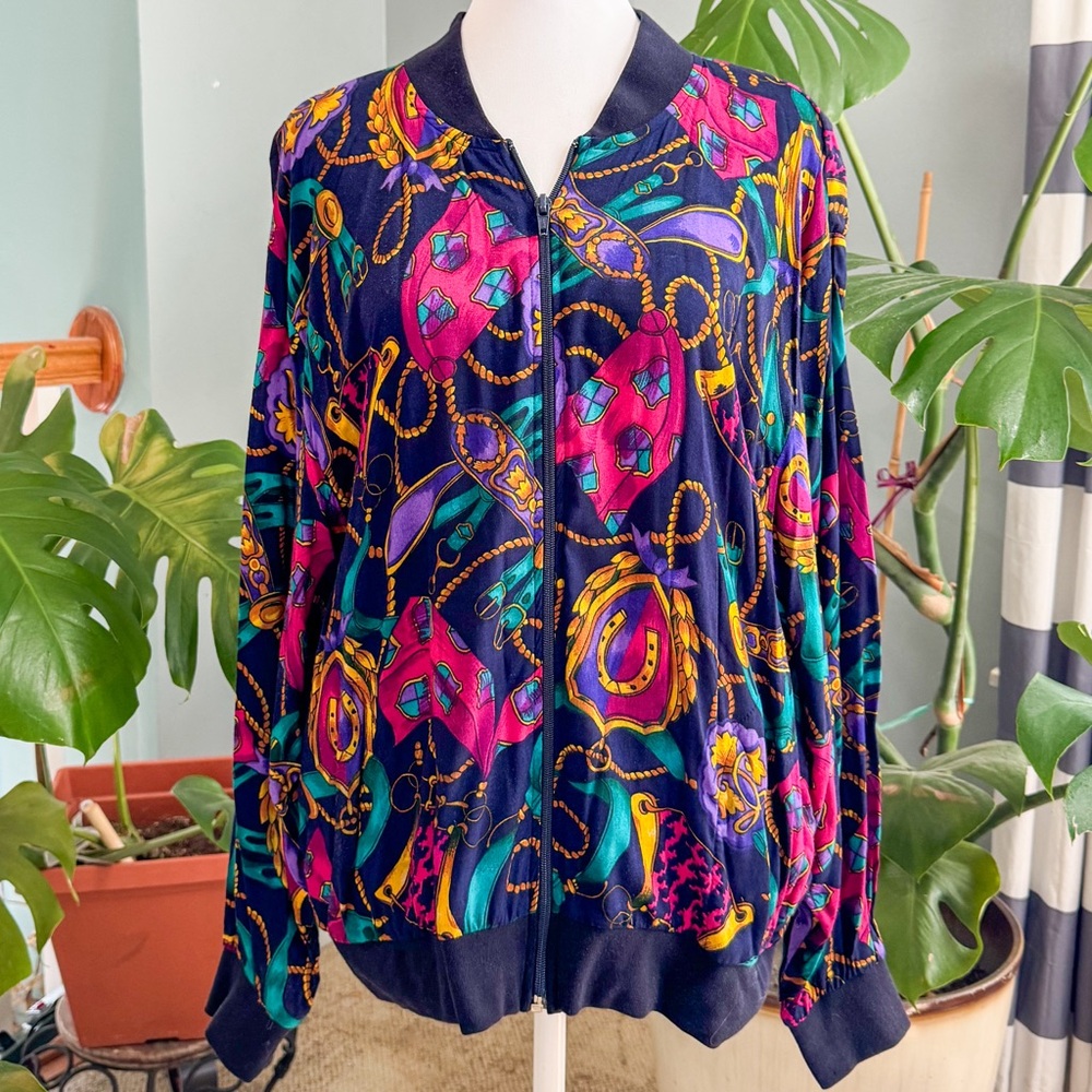 Colorful Abstract Print Bomber Jacket - Picture 2 of 8